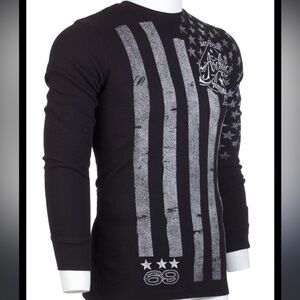 Archaic by Affliction Men's Long Sleeve Shirt NATION US Flag Biker Black med